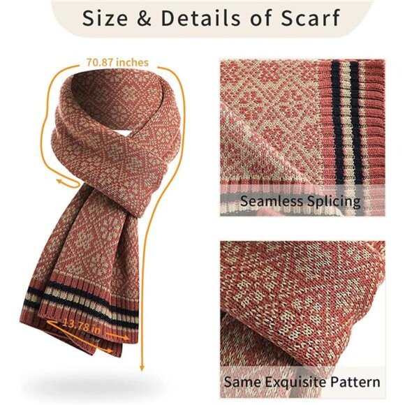 Women\'s Snowflake Print Beanie Hat Scarf Touch Screen Gloves Set with Pom